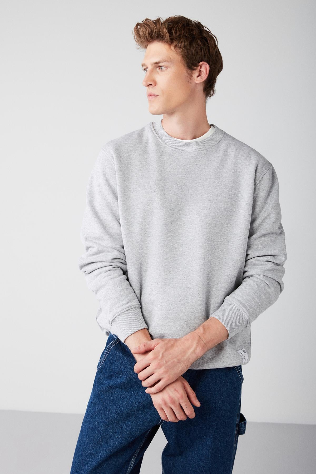 GRIMELANGE TRAVIS Herren Bio Regular Sweatshirt Graue Melange