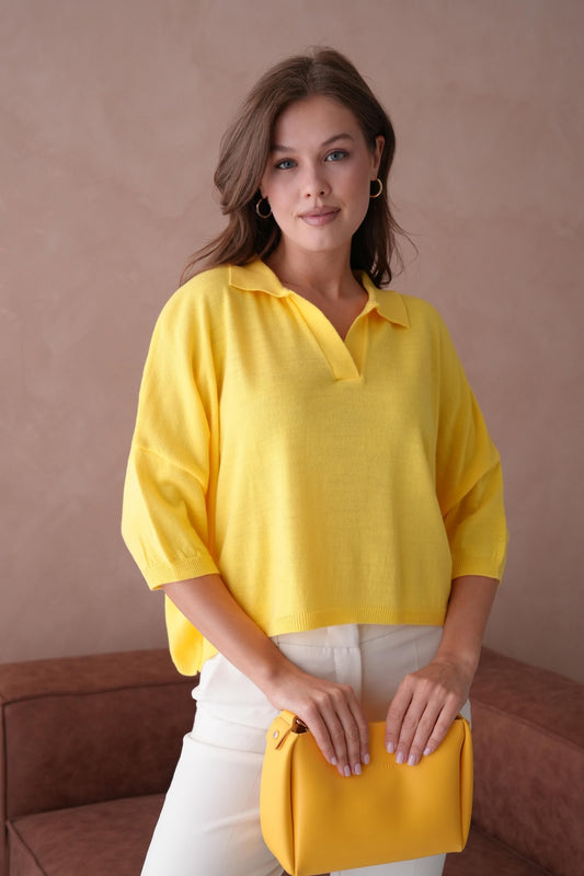Oversize-Crop-Damenbluse mit Polokragen