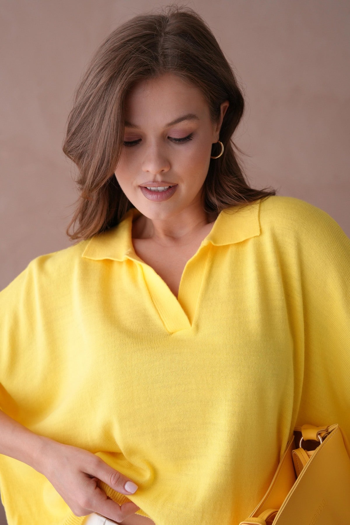 Oversize-Crop-Damenbluse mit Polokragen
