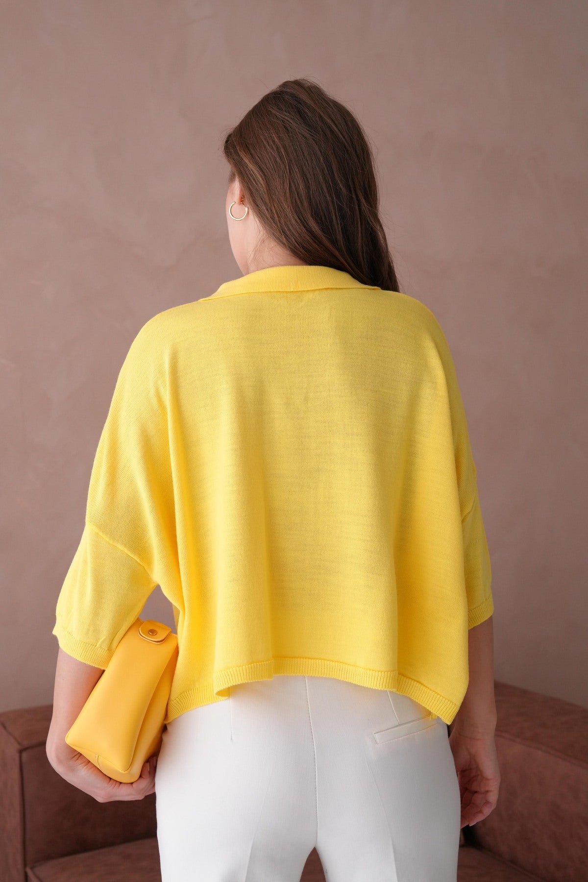 Oversize-Crop-Damenbluse mit Polokragen