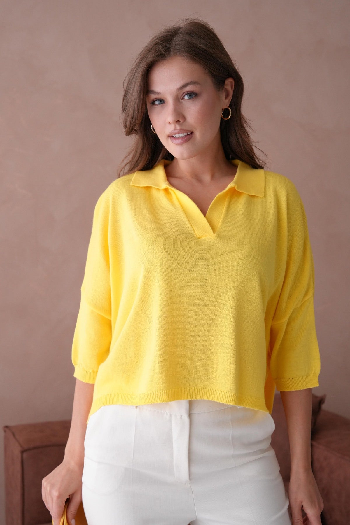 Oversize-Crop-Damenbluse mit Polokragen