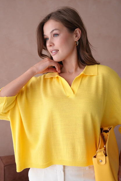Oversize-Crop-Damenbluse mit Polokragen