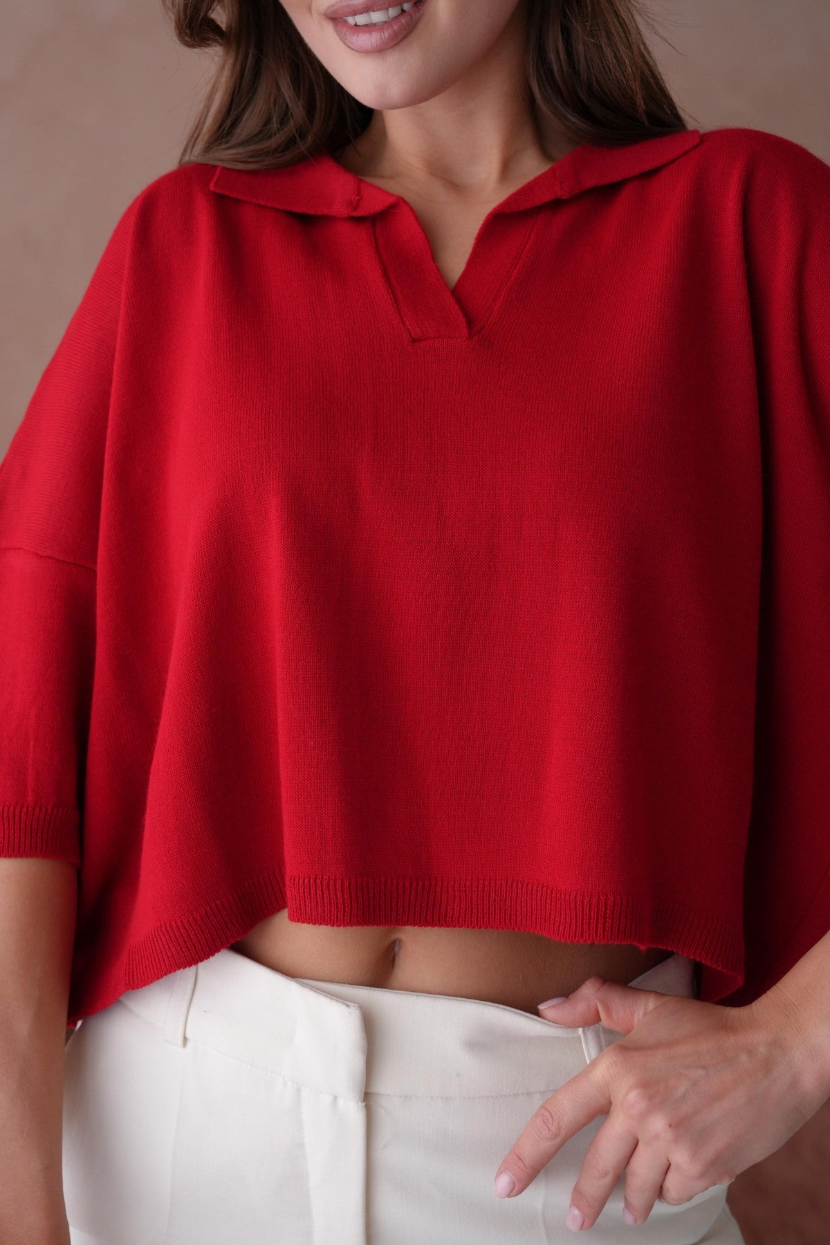 Oversize-Crop-Damenbluse mit Polokragen