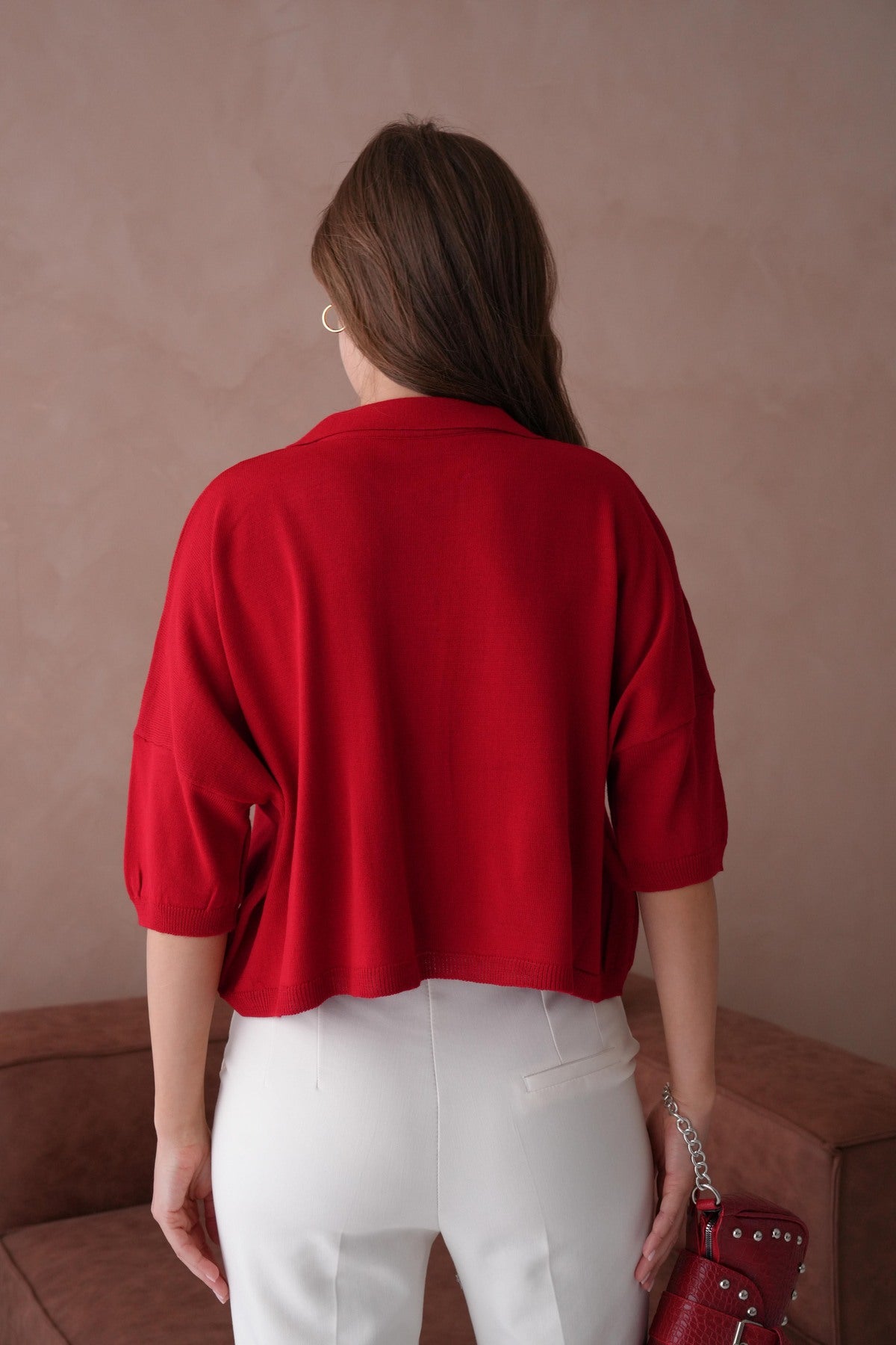Oversize-Crop-Damenbluse mit Polokragen