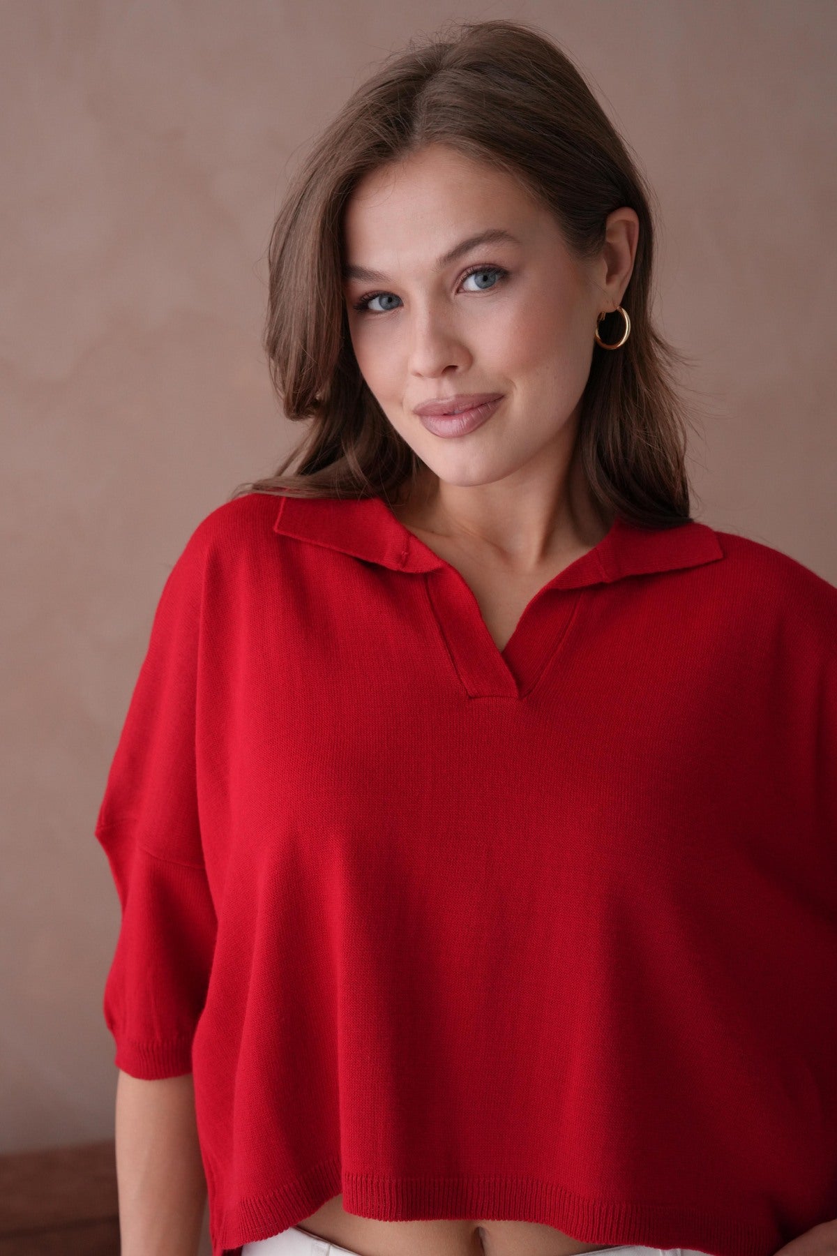 Oversize-Crop-Damenbluse mit Polokragen