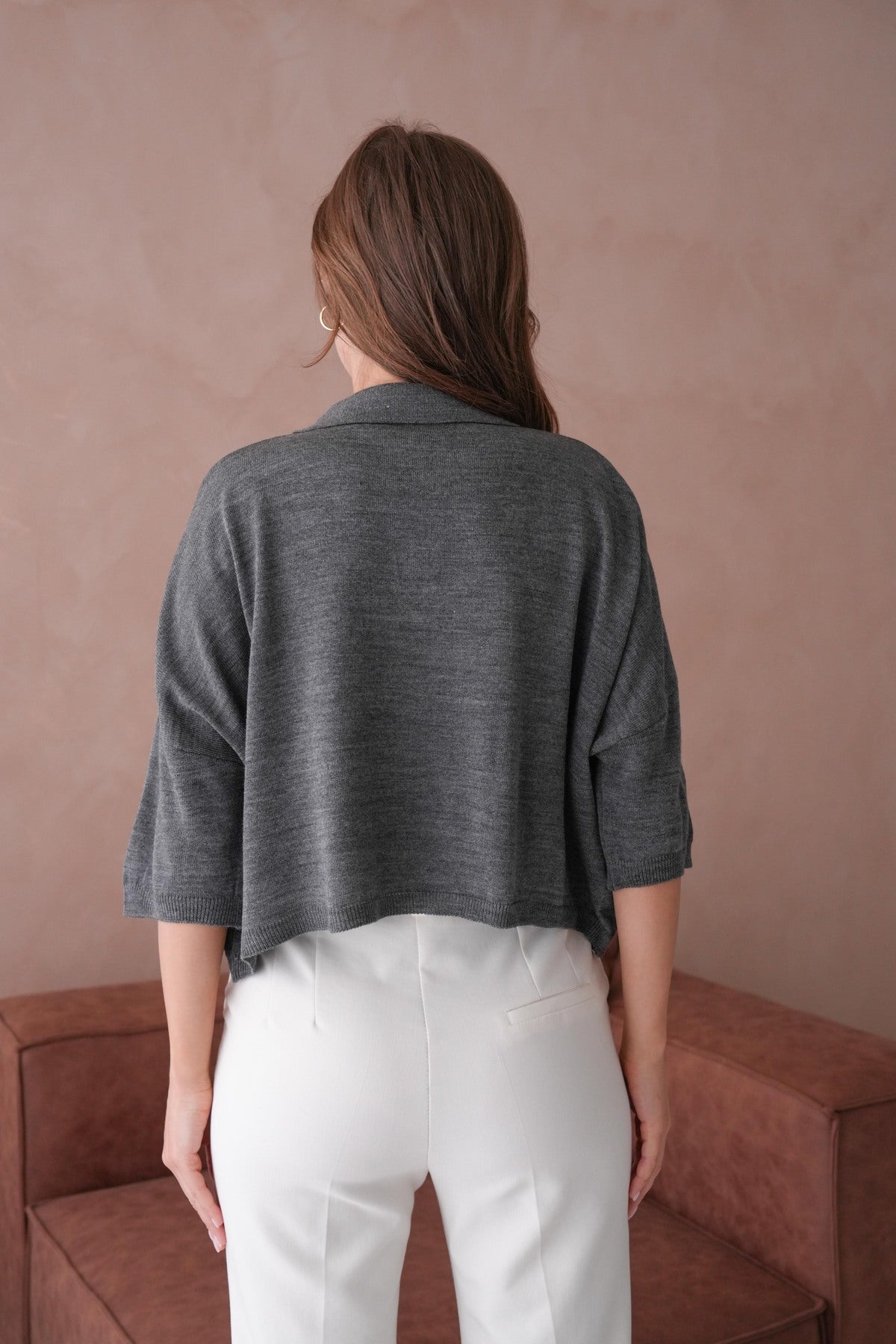 Oversize-Crop-Damenbluse mit Polokragen