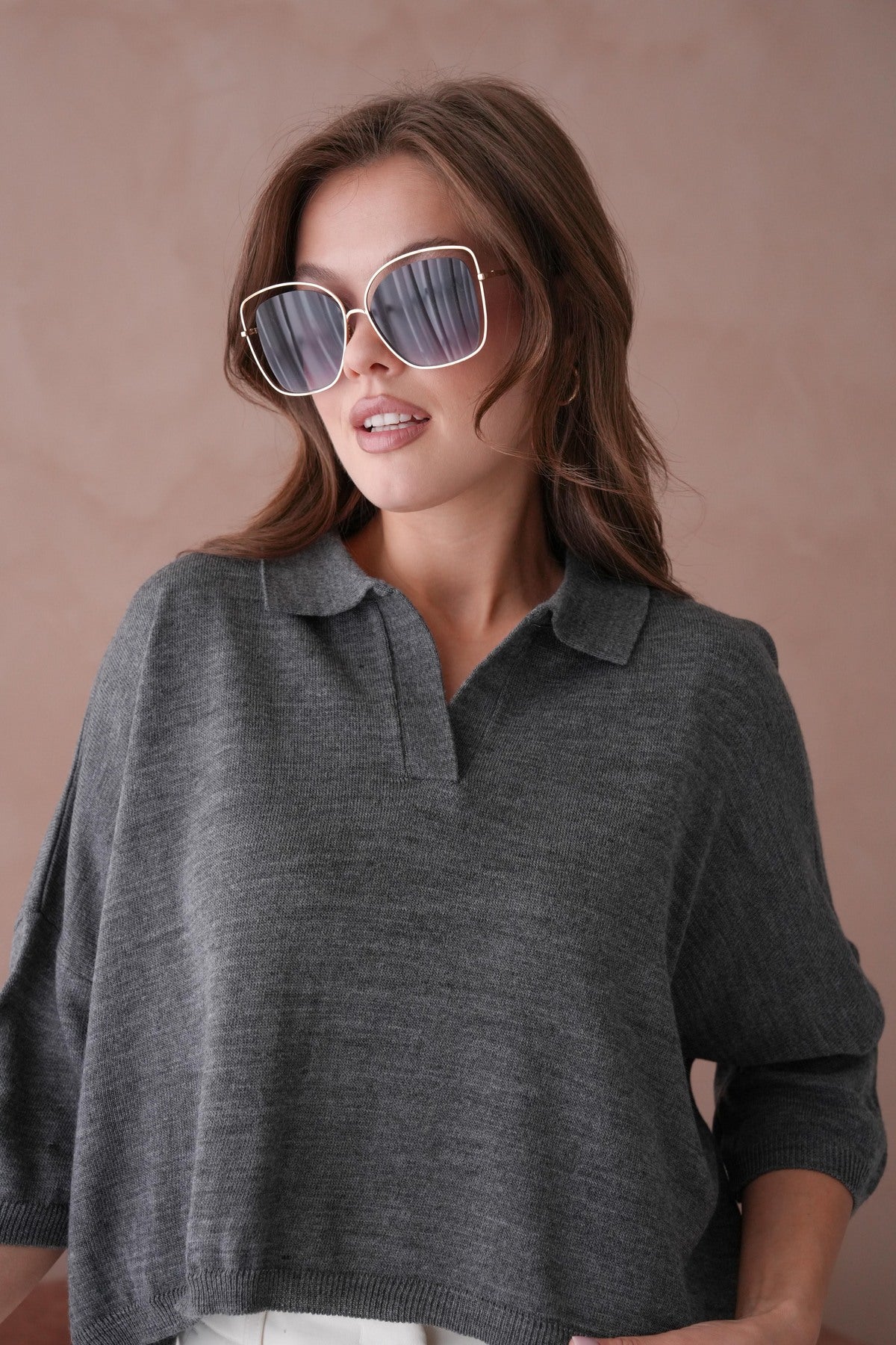 Oversize-Crop-Damenbluse mit Polokragen