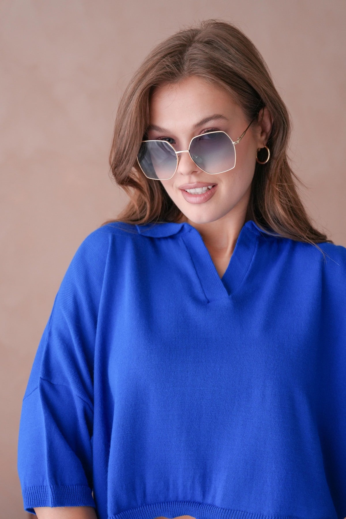 Oversize-Crop-Damenbluse mit Polokragen