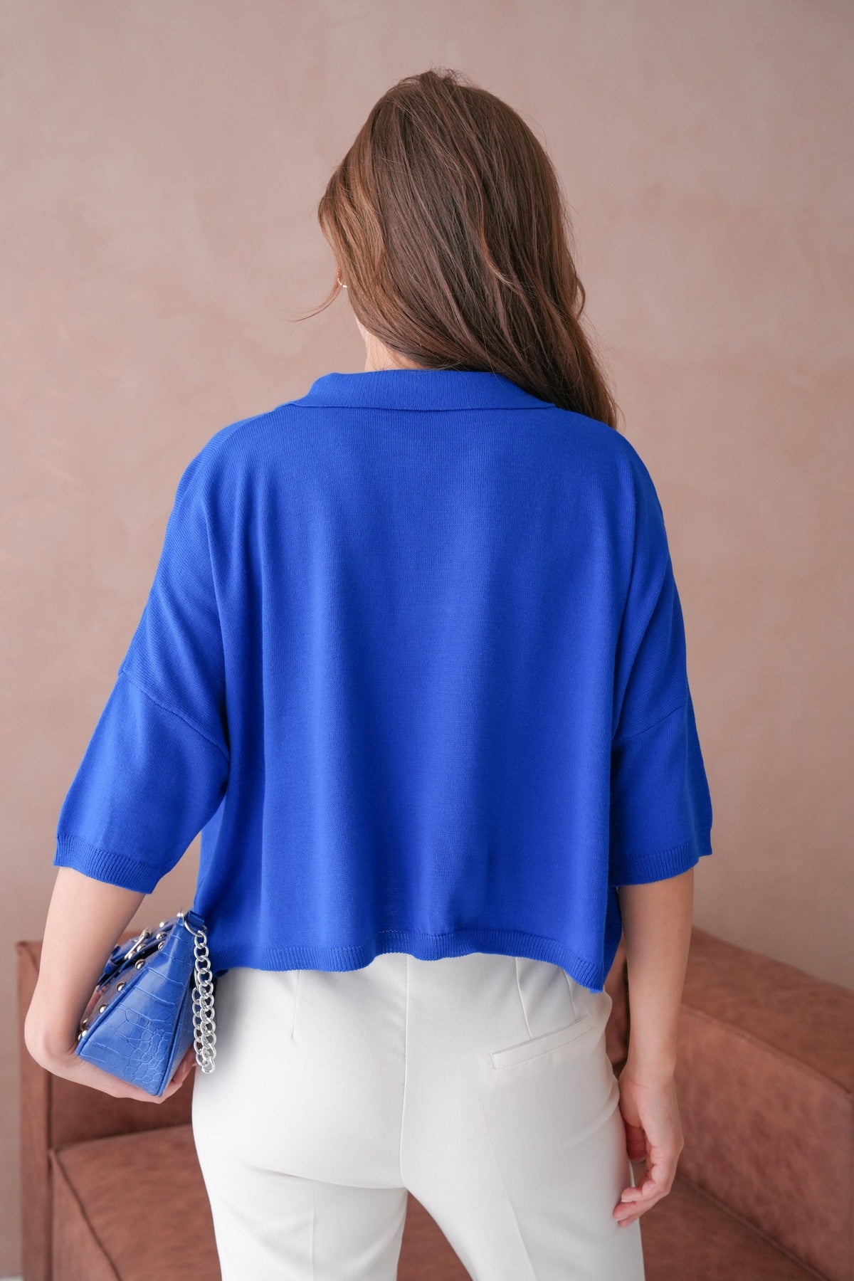 Oversize-Crop-Damenbluse mit Polokragen