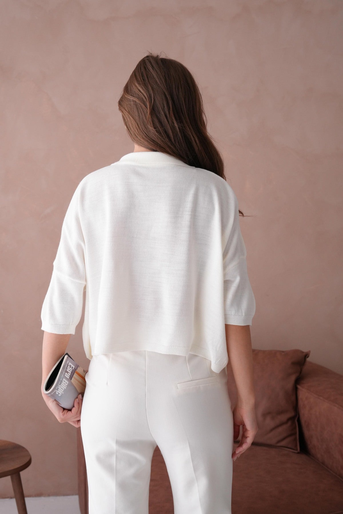 Oversize-Crop-Damenbluse mit Polokragen