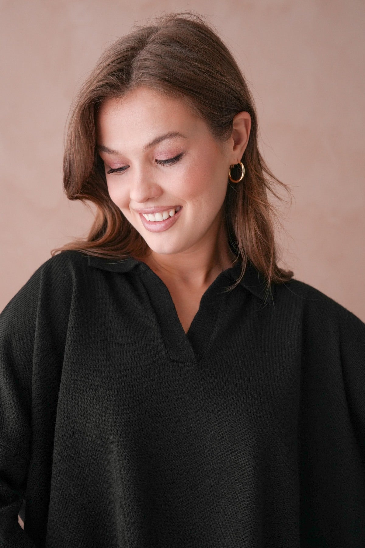 Oversize-Crop-Damenbluse mit Polokragen