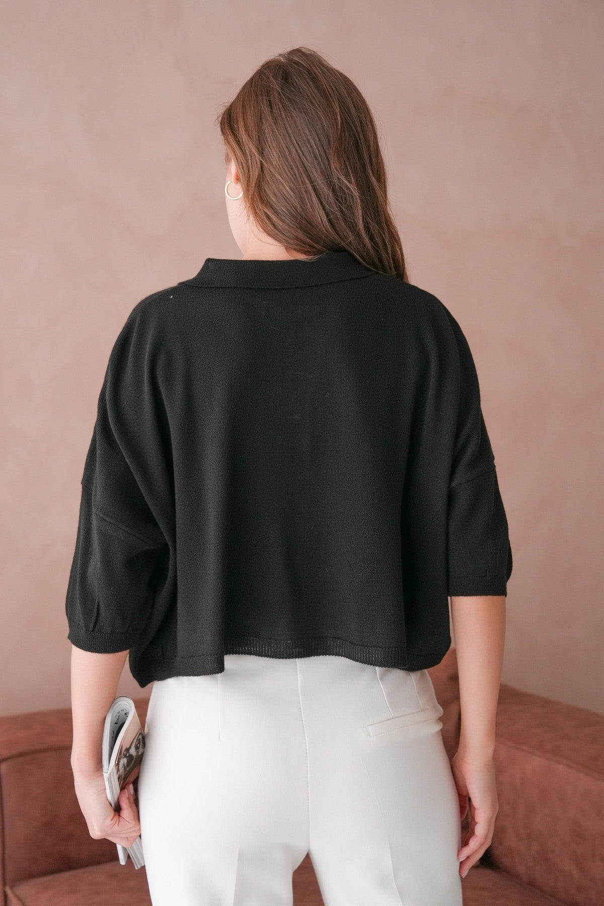 Oversize-Crop-Damenbluse mit Polokragen
