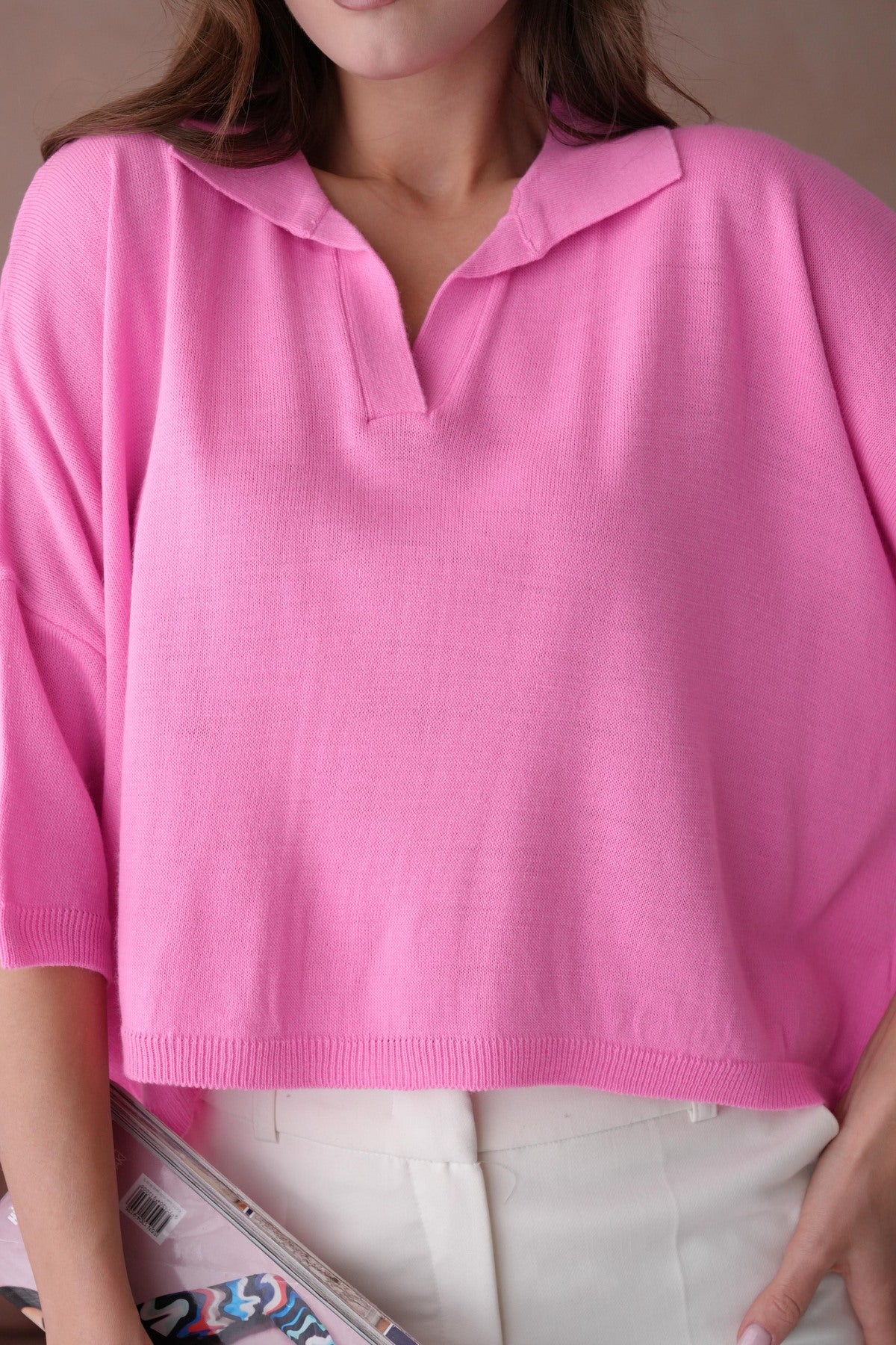 Oversize-Crop-Damenbluse mit Polokragen