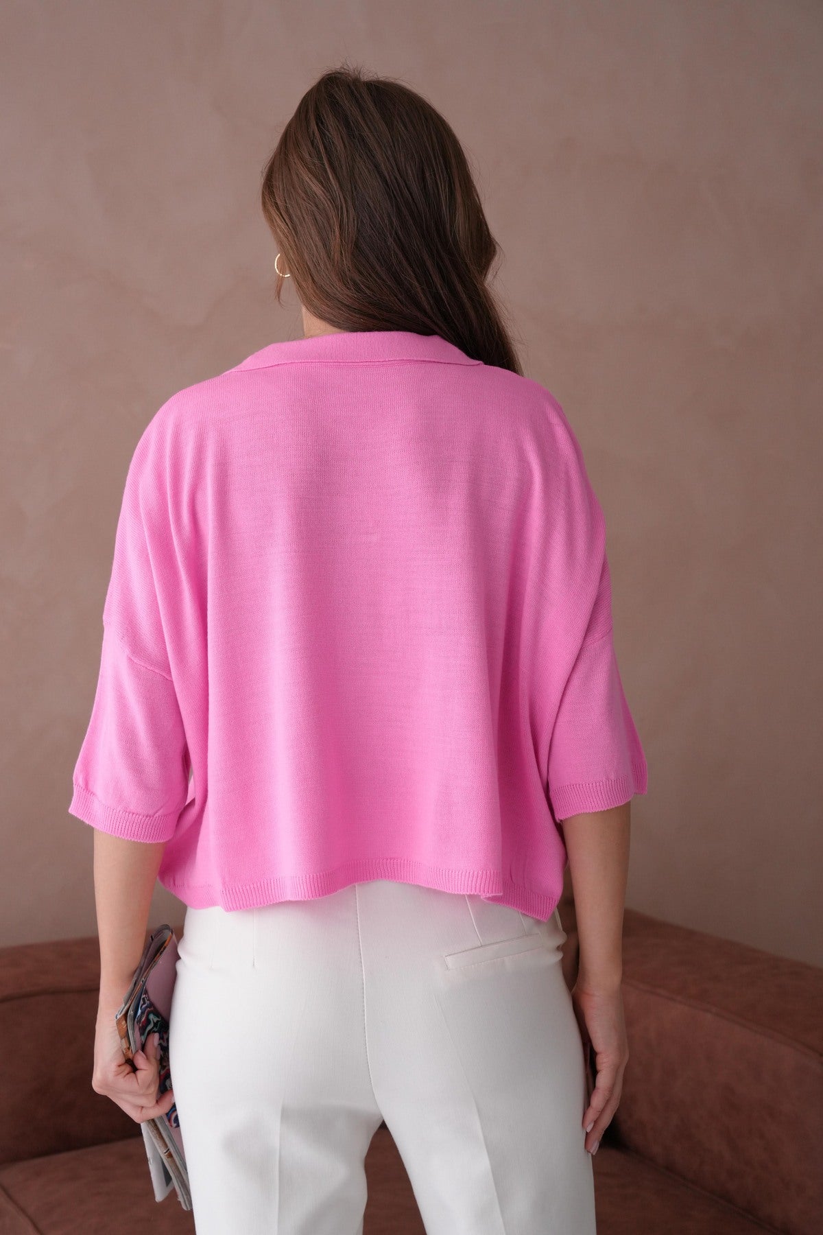 Oversize-Crop-Damenbluse mit Polokragen