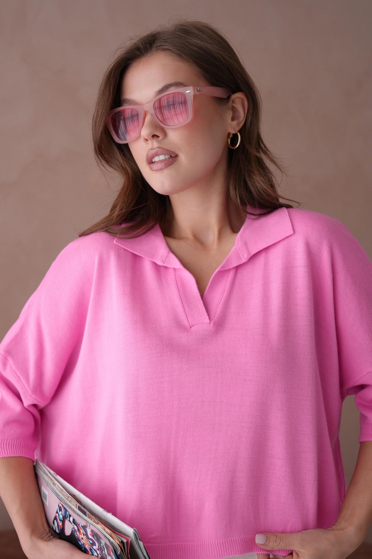 Oversize-Crop-Damenbluse mit Polokragen
