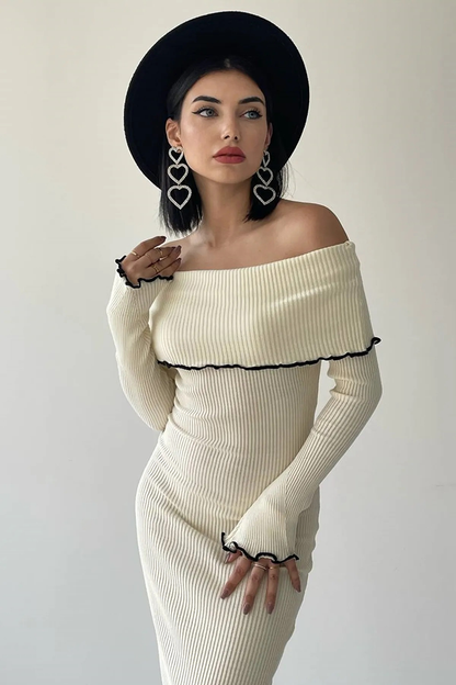 Langärmeliges Midikleid mit Carmen-Ausschnitt