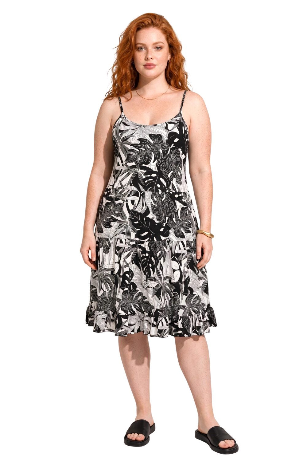 Tropenprint Midi Kleid mit Offenem Rücken