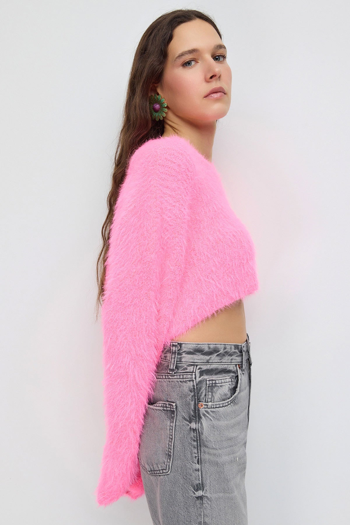 Crop-Pullover mit Rundhalsausschnitt