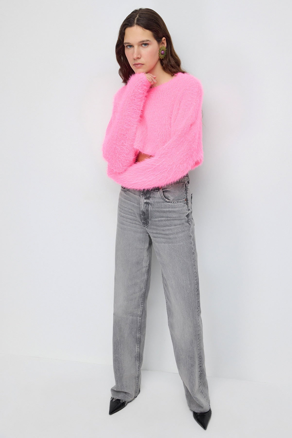 Crop-Pullover mit Rundhalsausschnitt