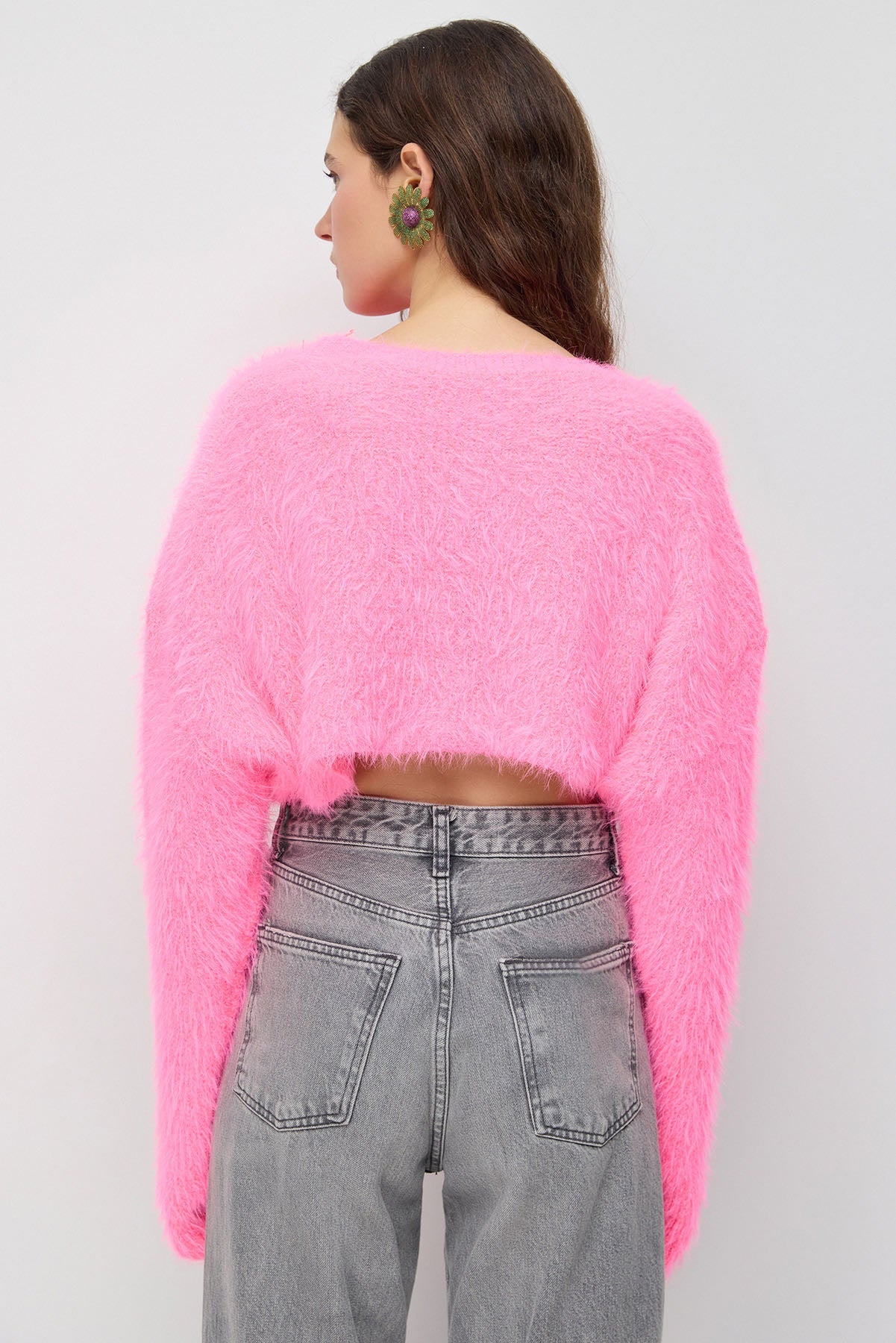 Crop-Pullover mit Rundhalsausschnitt