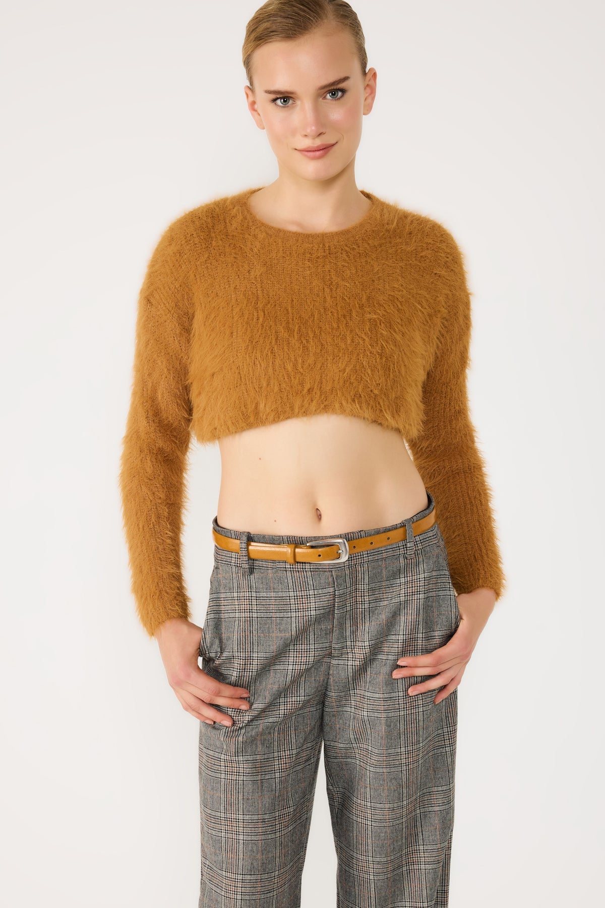 Crop-Pullover mit Rundhalsausschnitt