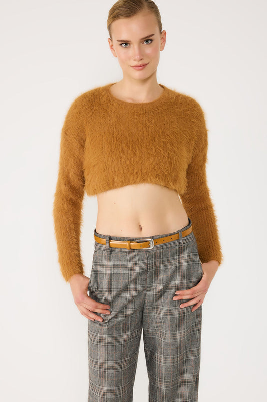 Crop-Pullover mit Rundhalsausschnitt