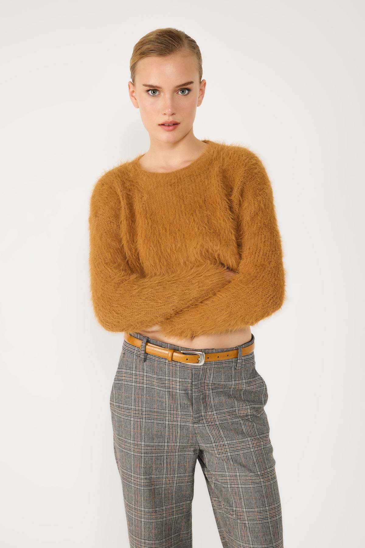 Crop-Pullover mit Rundhalsausschnitt