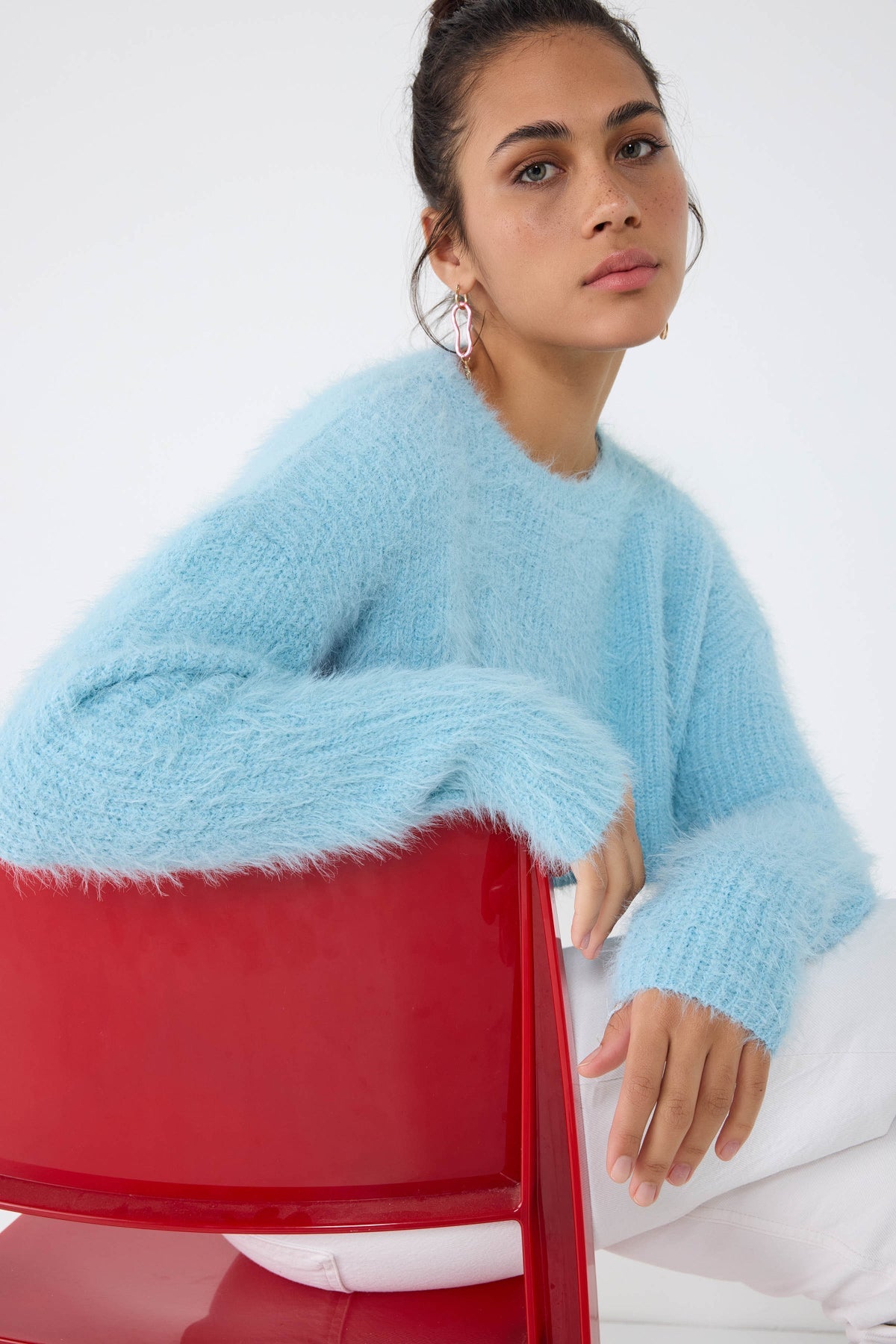 Crop-Pullover mit Rundhalsausschnitt