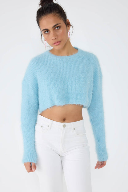 Crop-Pullover mit Rundhalsausschnitt