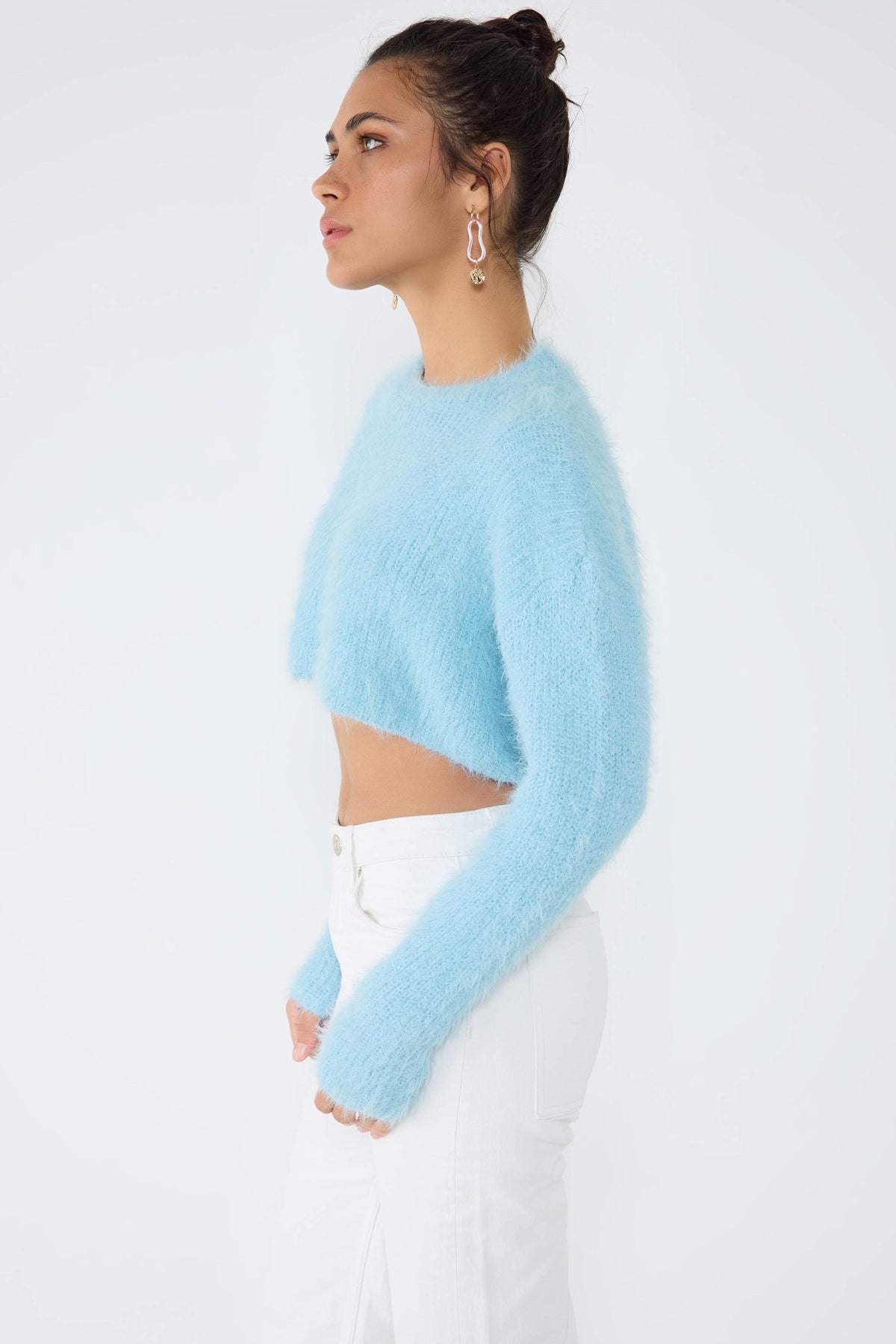 Crop-Pullover mit Rundhalsausschnitt