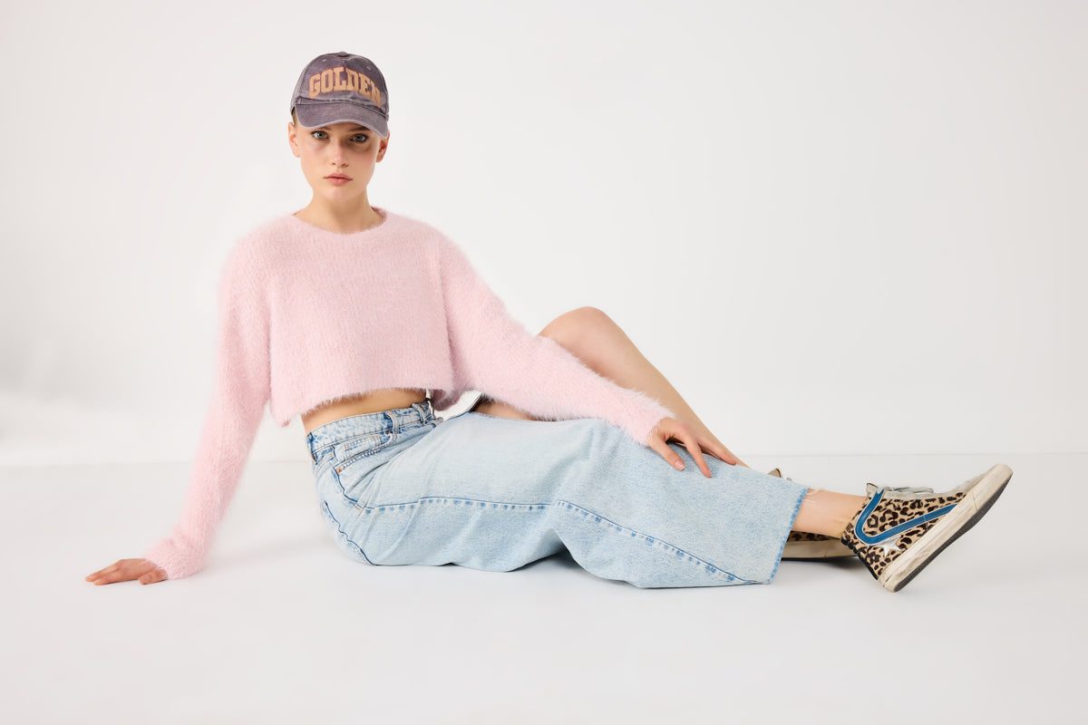 Crop-Pullover mit Rundhalsausschnitt