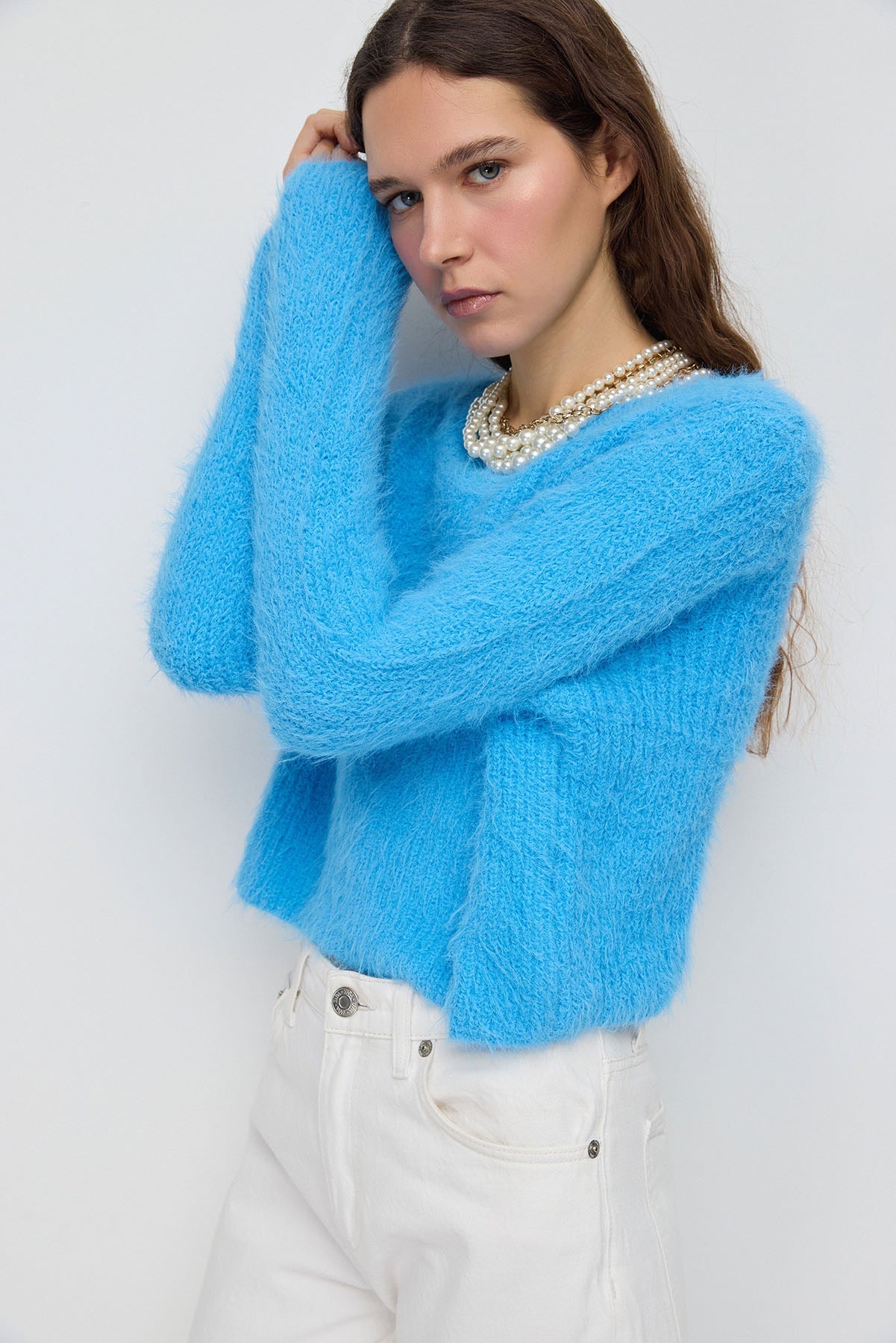 Crop-Pullover mit Rundhalsausschnitt
