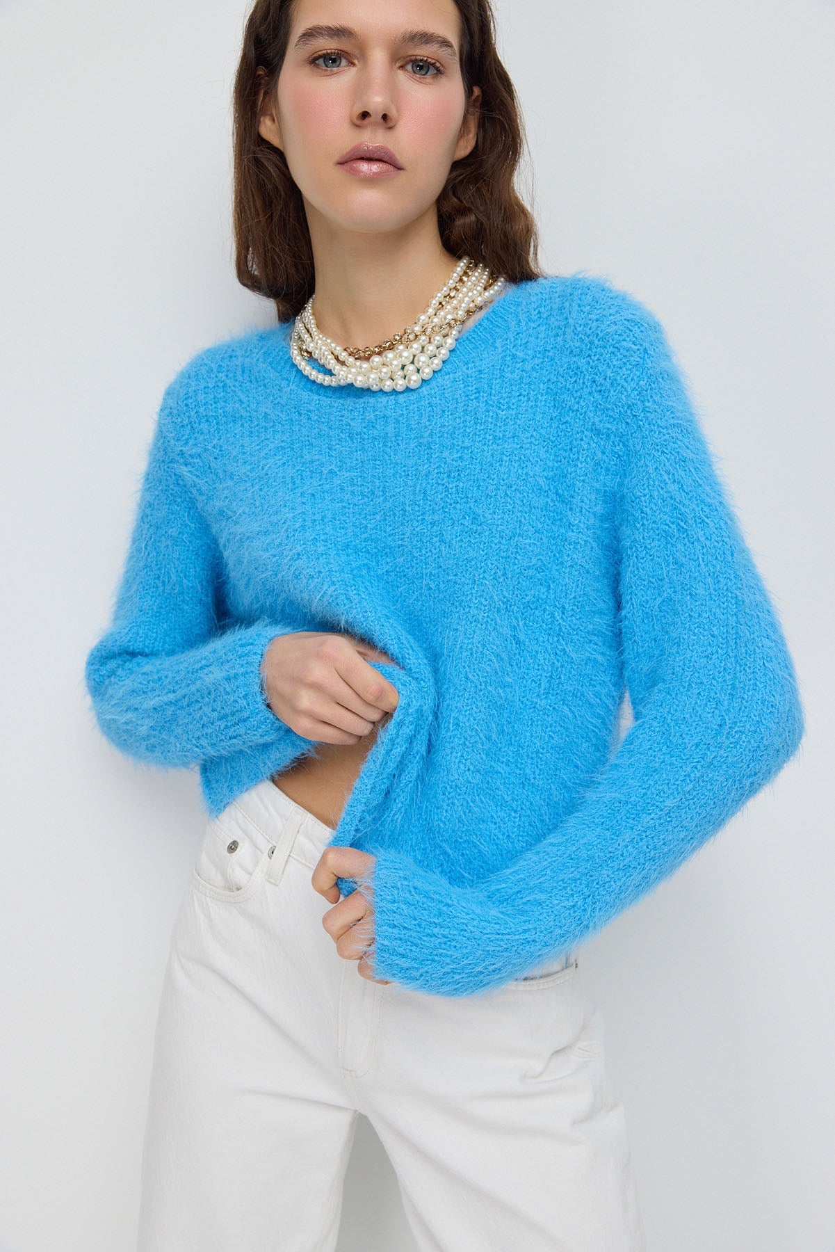 Crop-Pullover mit Rundhalsausschnitt