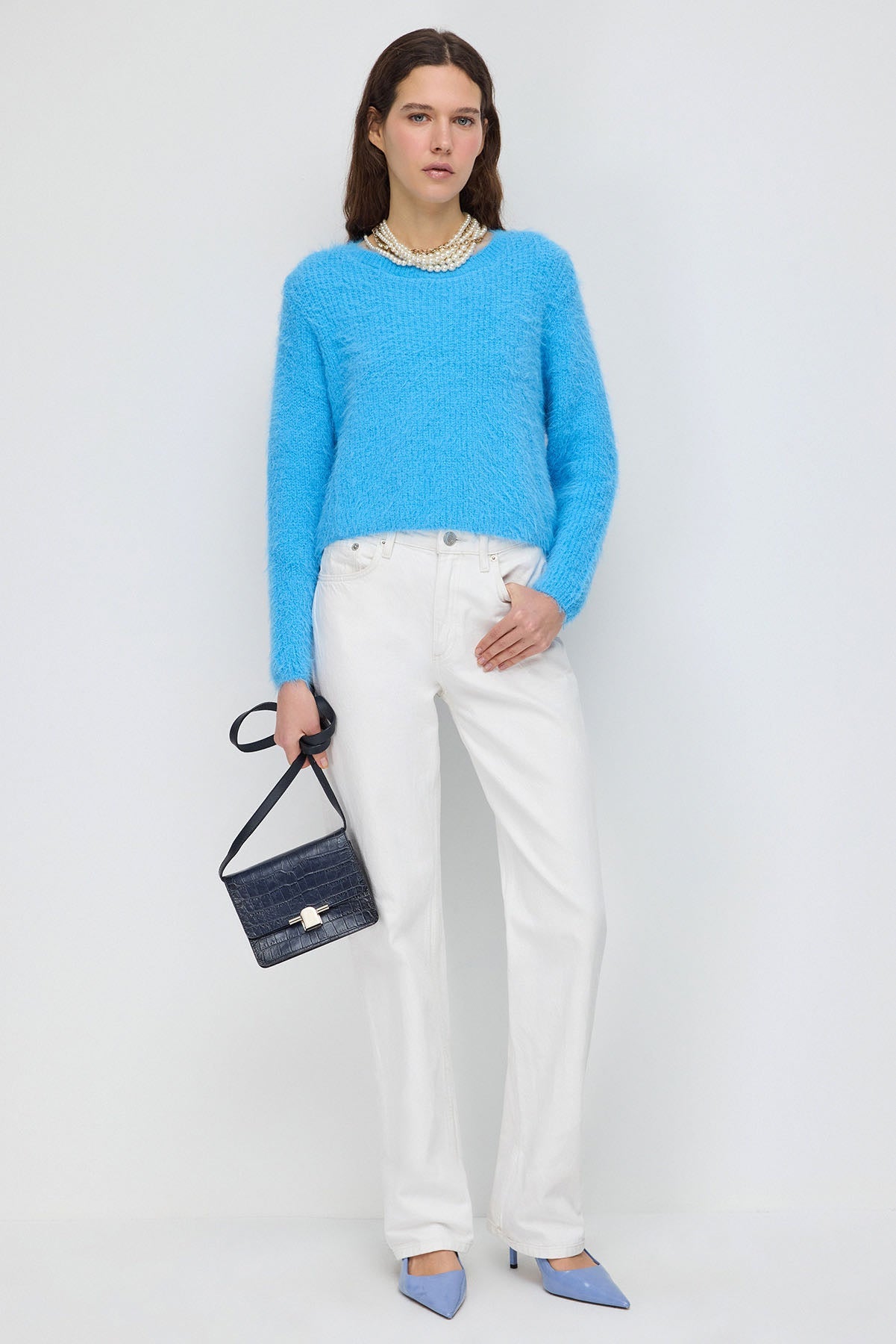Crop-Pullover mit Rundhalsausschnitt