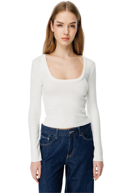 V-Ausschnitt Langarm Top