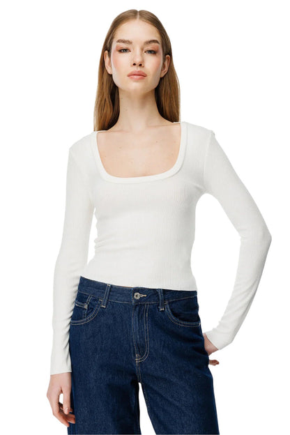 V-Ausschnitt Langarm Top