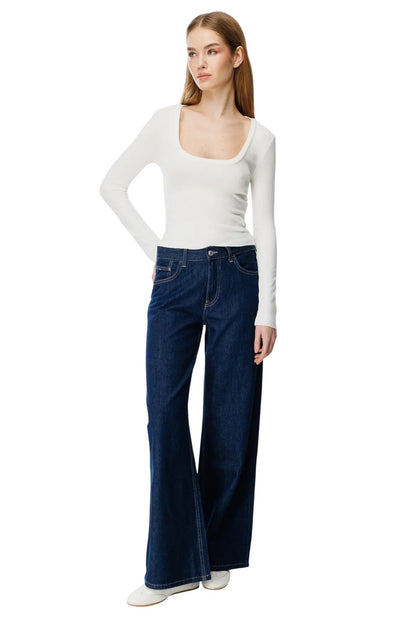 V-Ausschnitt Langarm Top