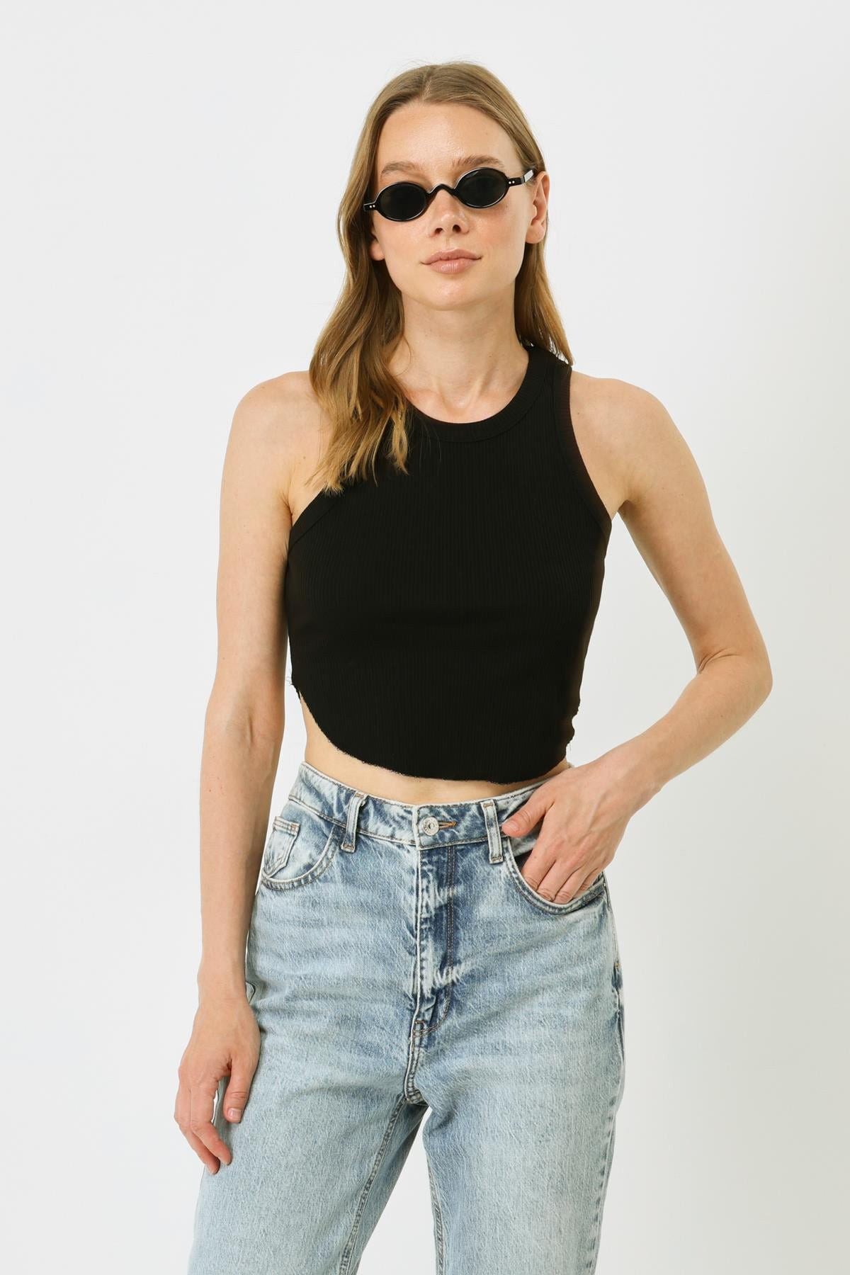 Damen Geripptes Träger Crop Top