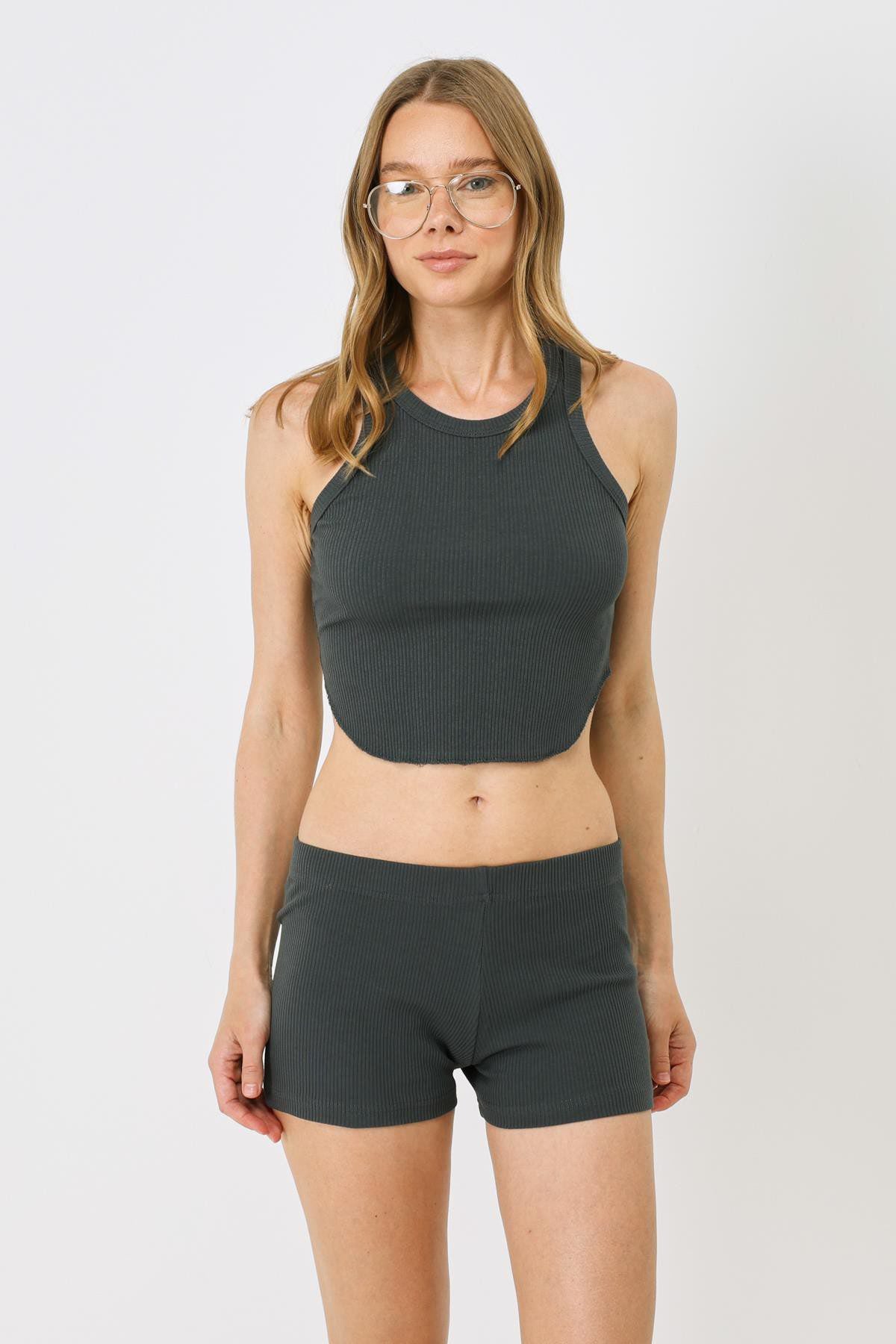 Damen Geripptes Träger Crop Top