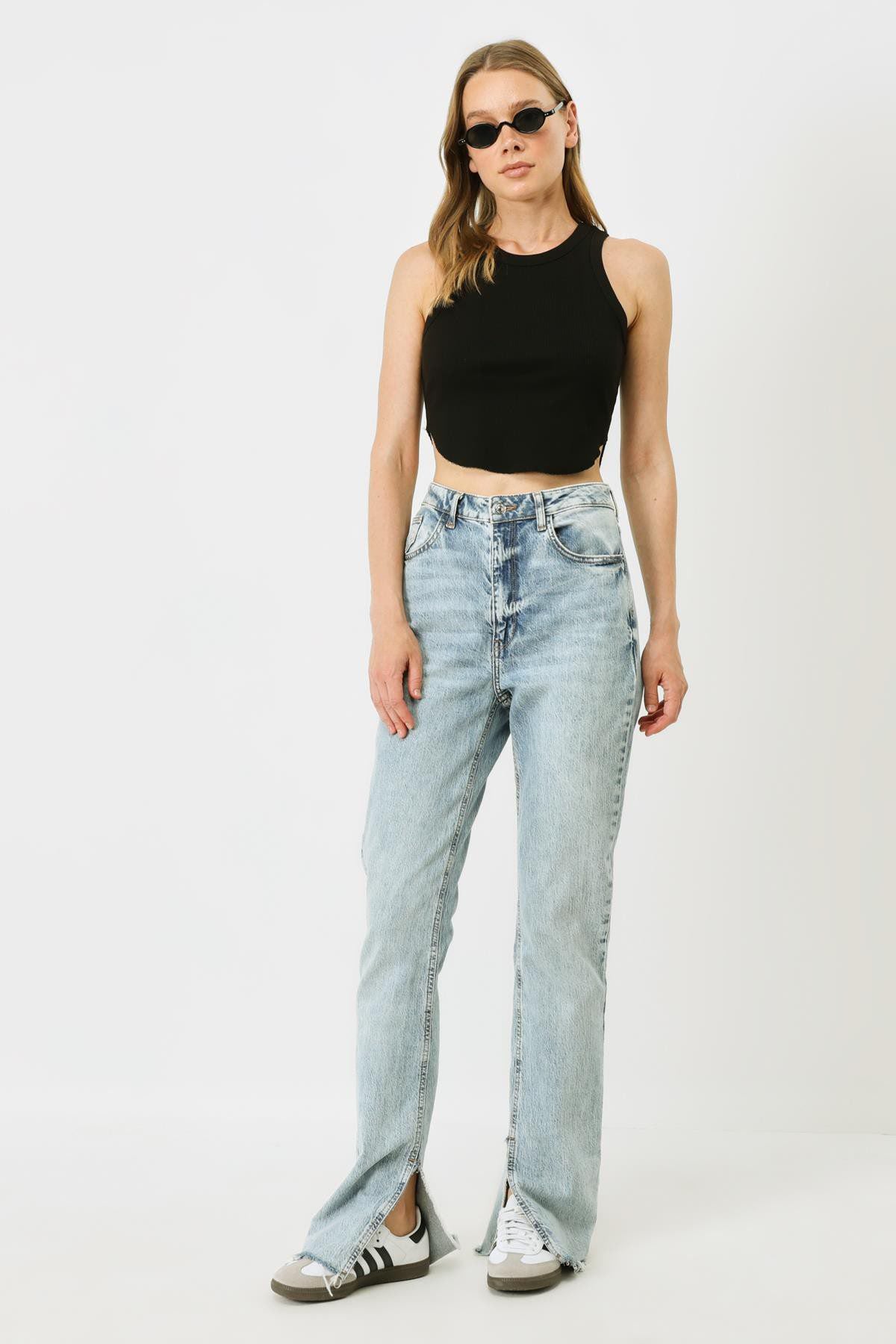 Damen Geripptes Träger Crop Top