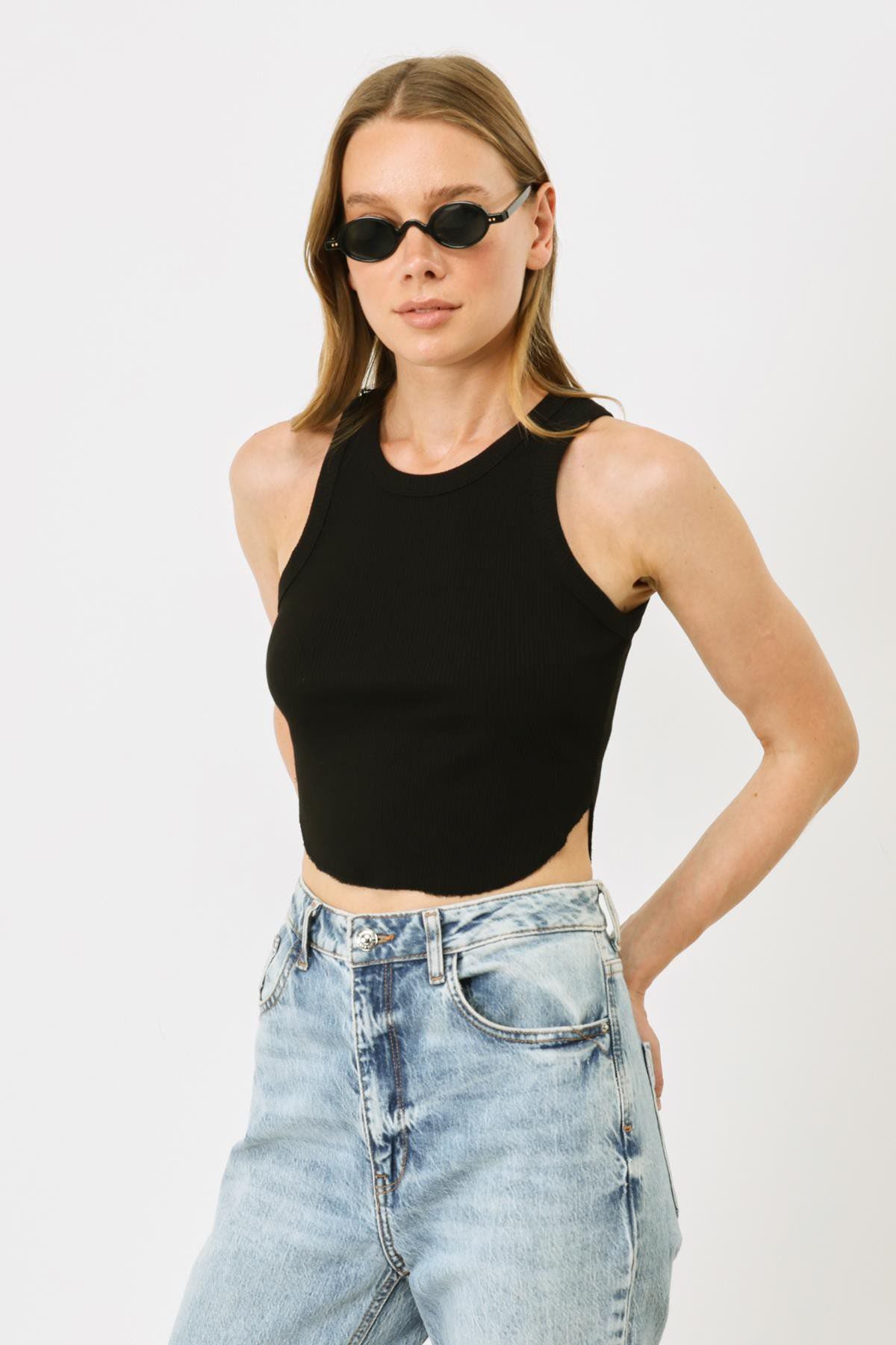Damen Geripptes Träger Crop Top