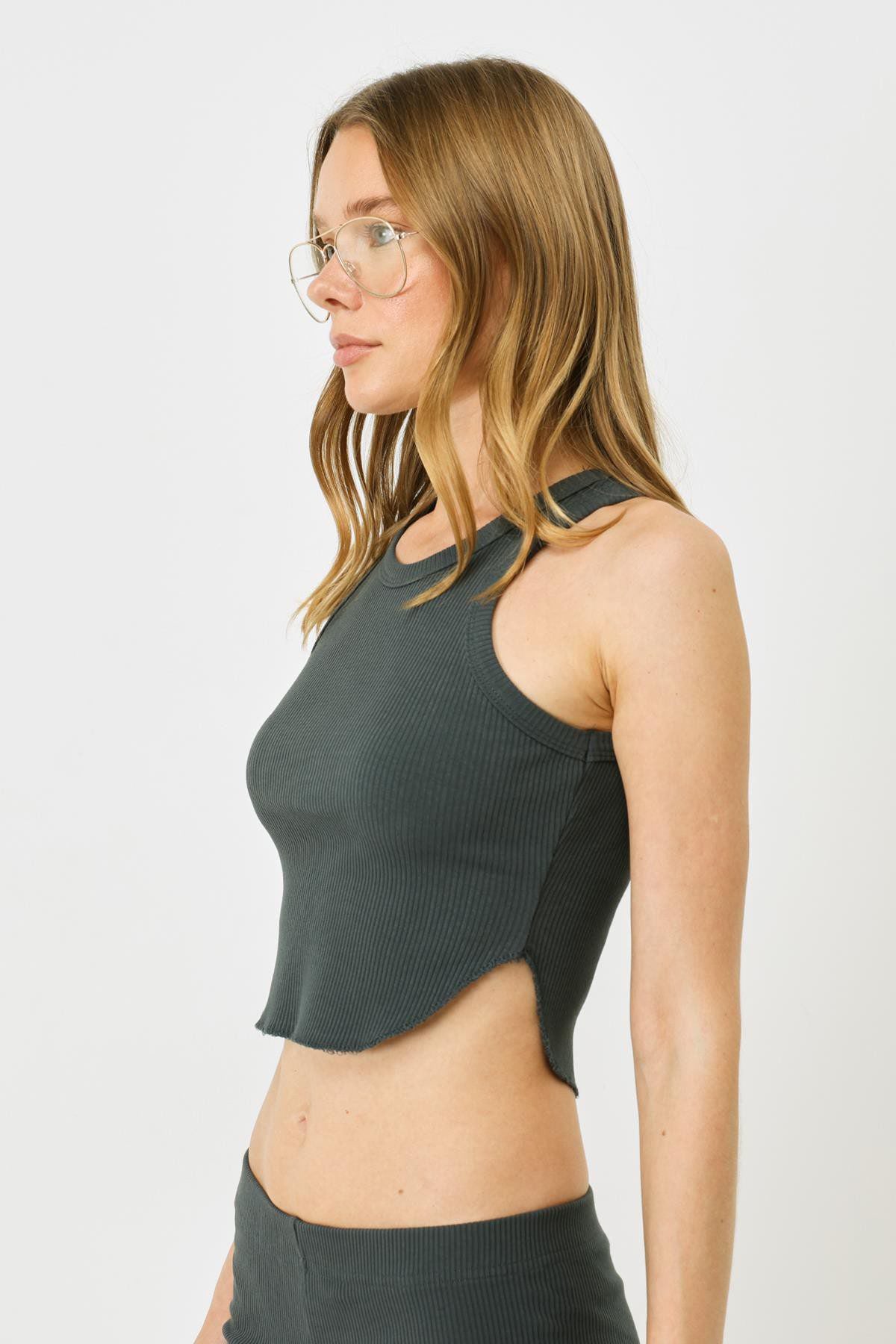 Damen Geripptes Träger Crop Top
