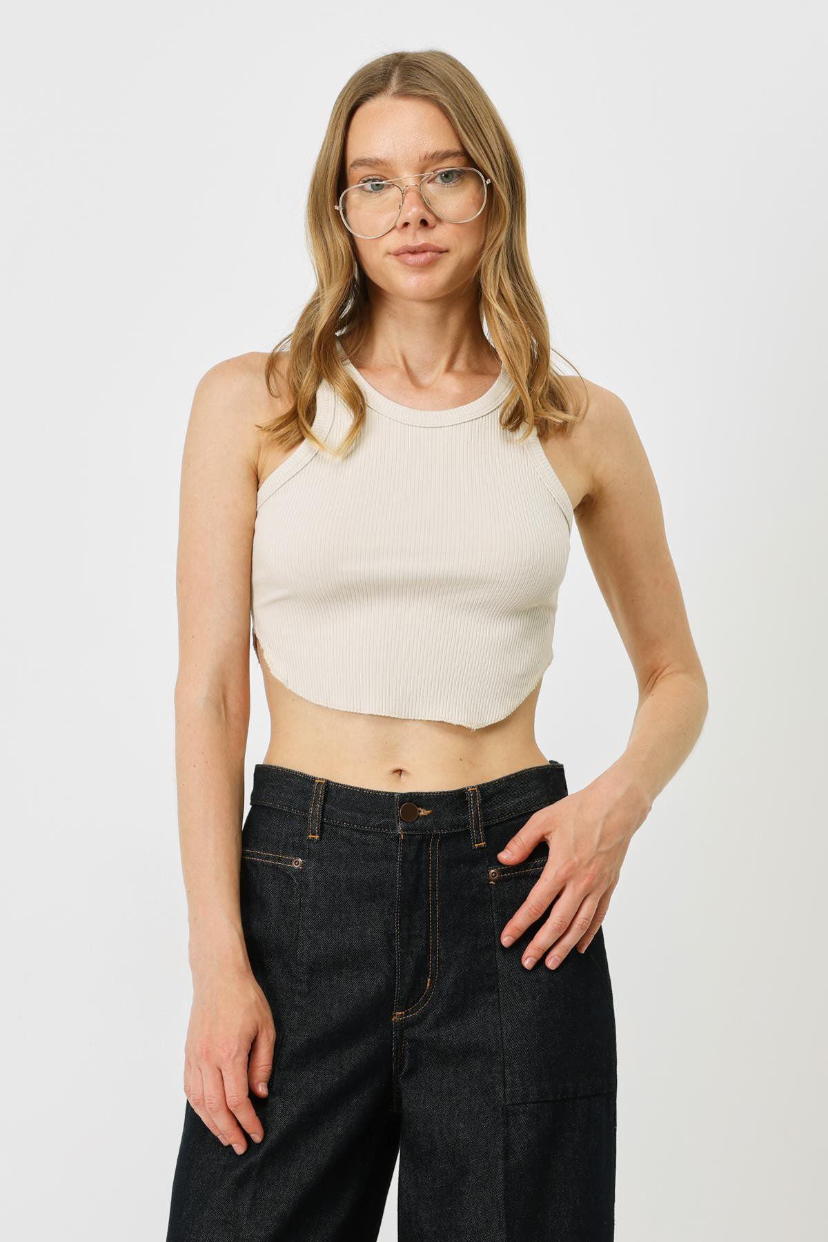 Damen Geripptes Träger Crop Top
