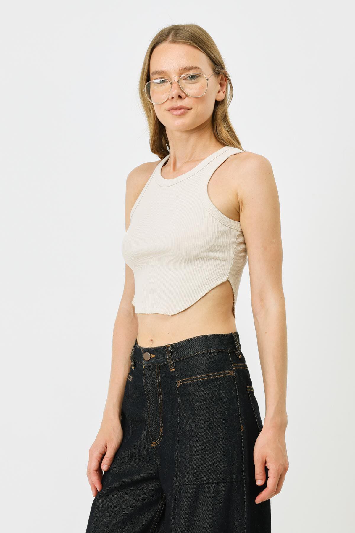 Damen Geripptes Träger Crop Top