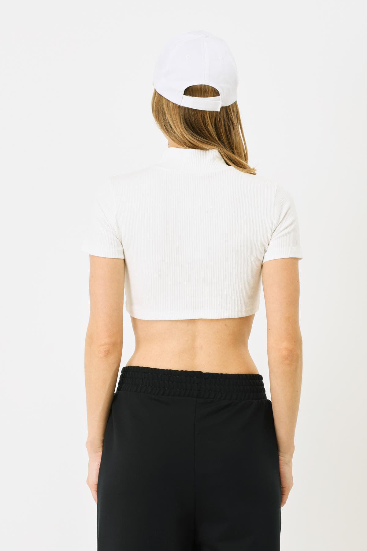 Damen Kurzarm Crop Rippbluse