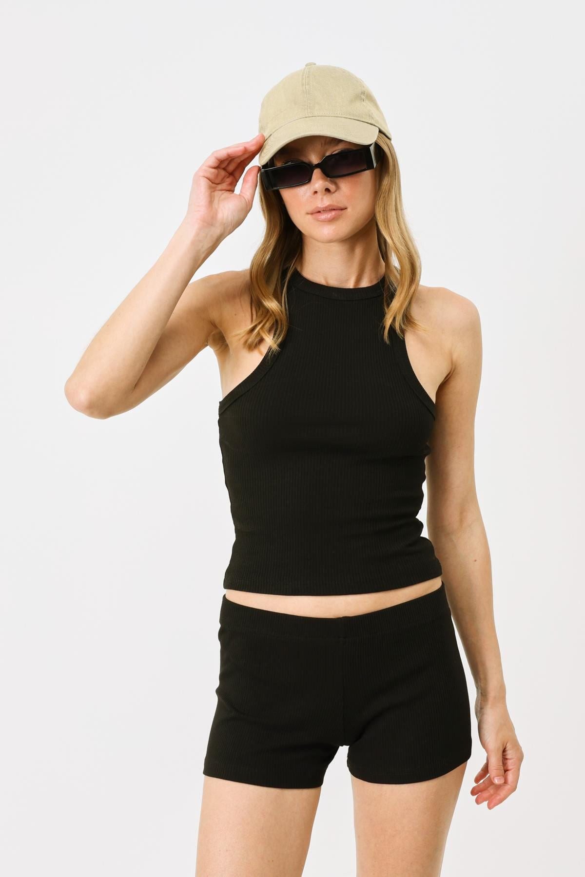 Damen Halterneck Stretch Lang Tank Top