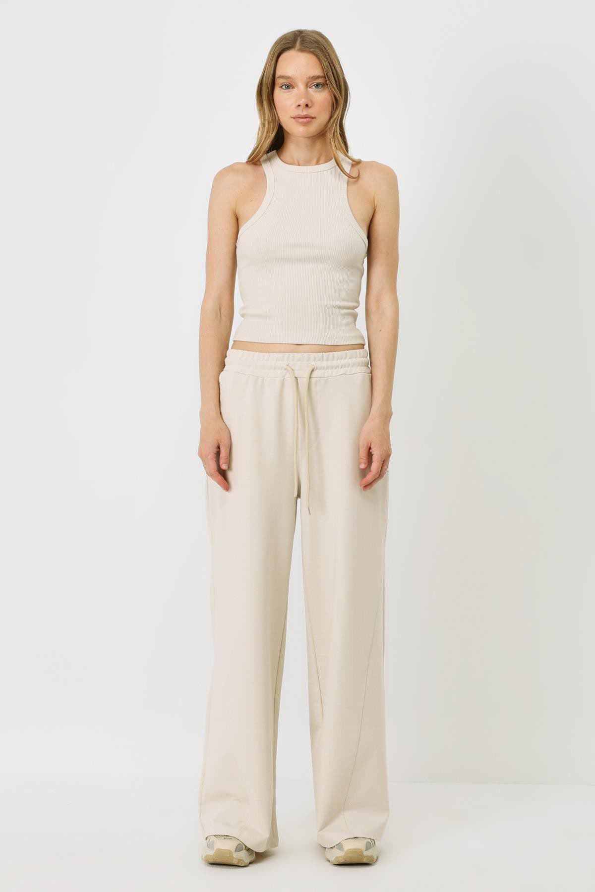 Damen Halterneck Stretch Lang Tank Top