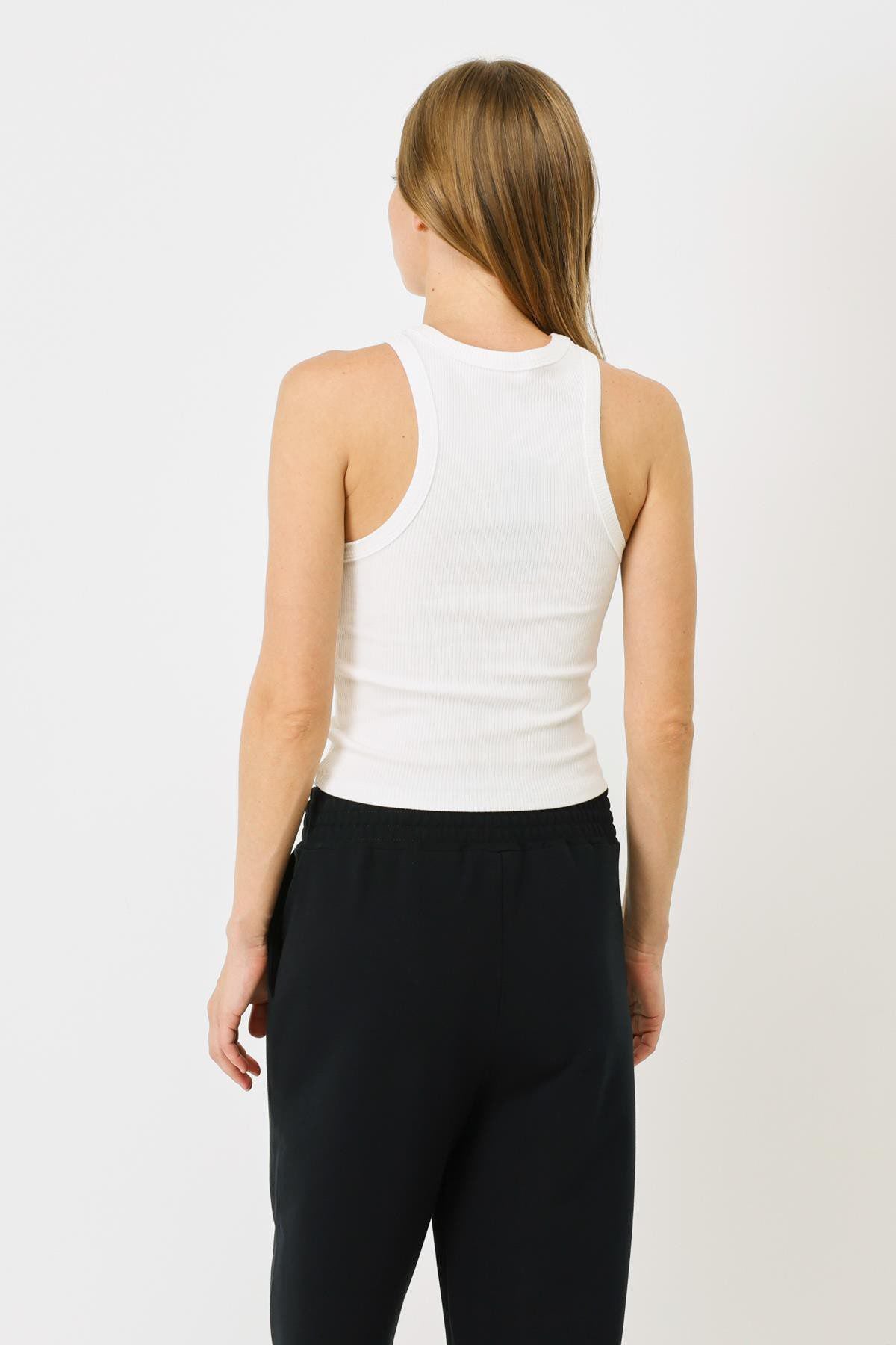 Damen Halterneck Stretch Lang Tank Top