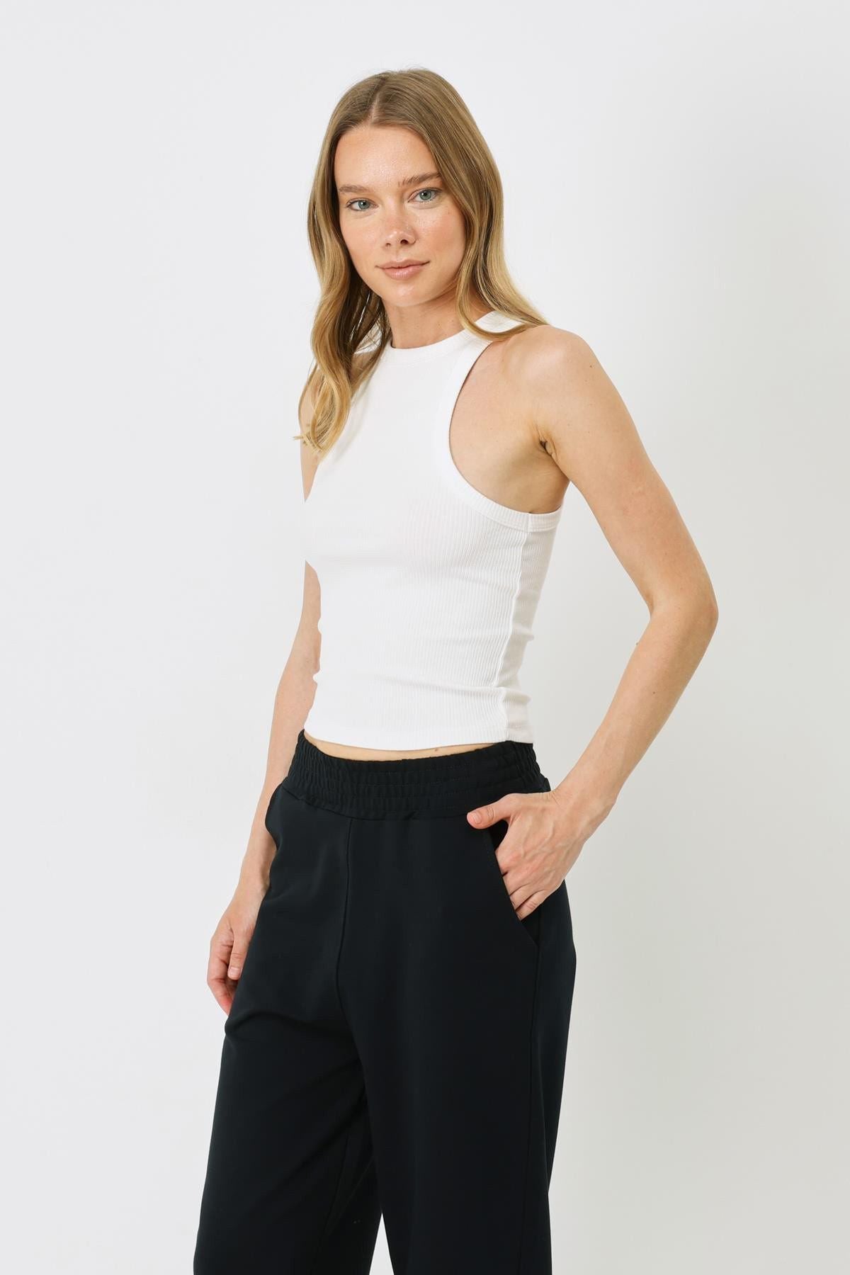 Damen Halterneck Stretch Lang Tank Top
