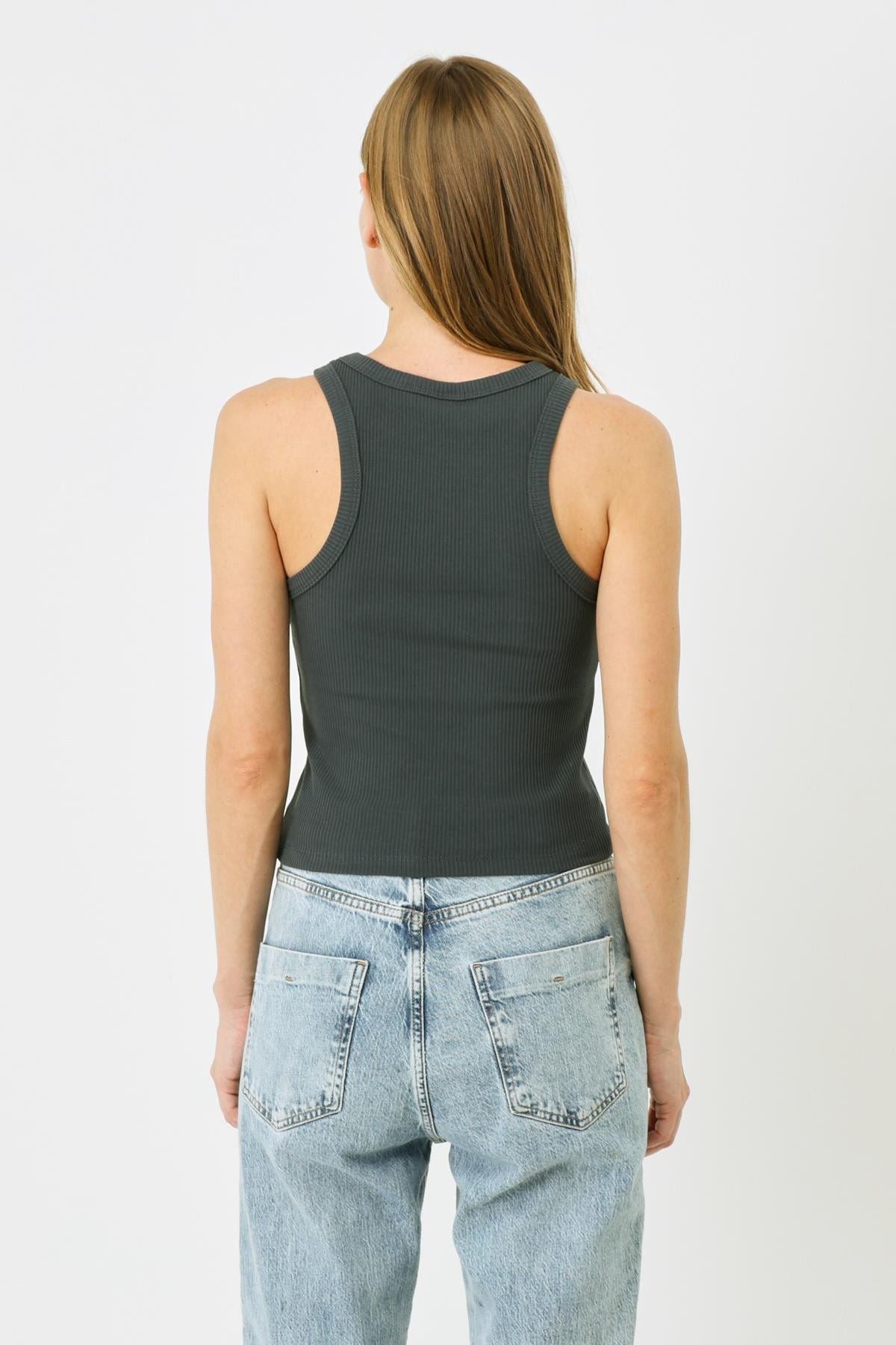 Damen Halterneck Stretch Lang Tank Top